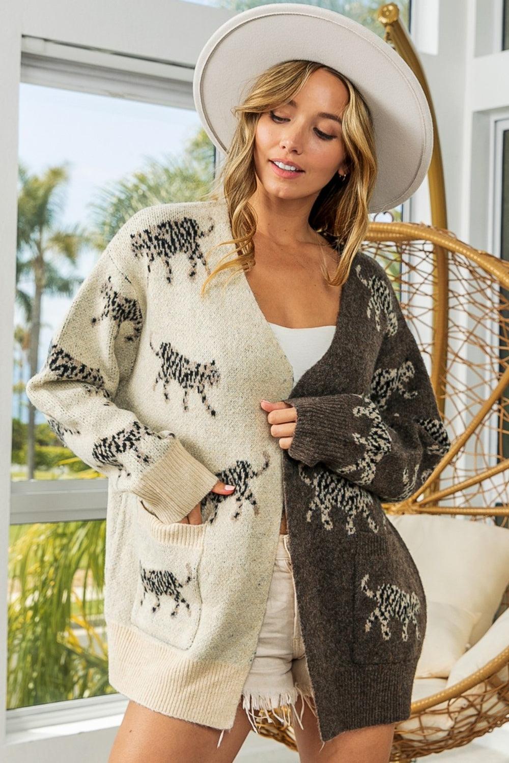 BiBi Open Front Long Sleeve Contrast Cardigan Carauana Store