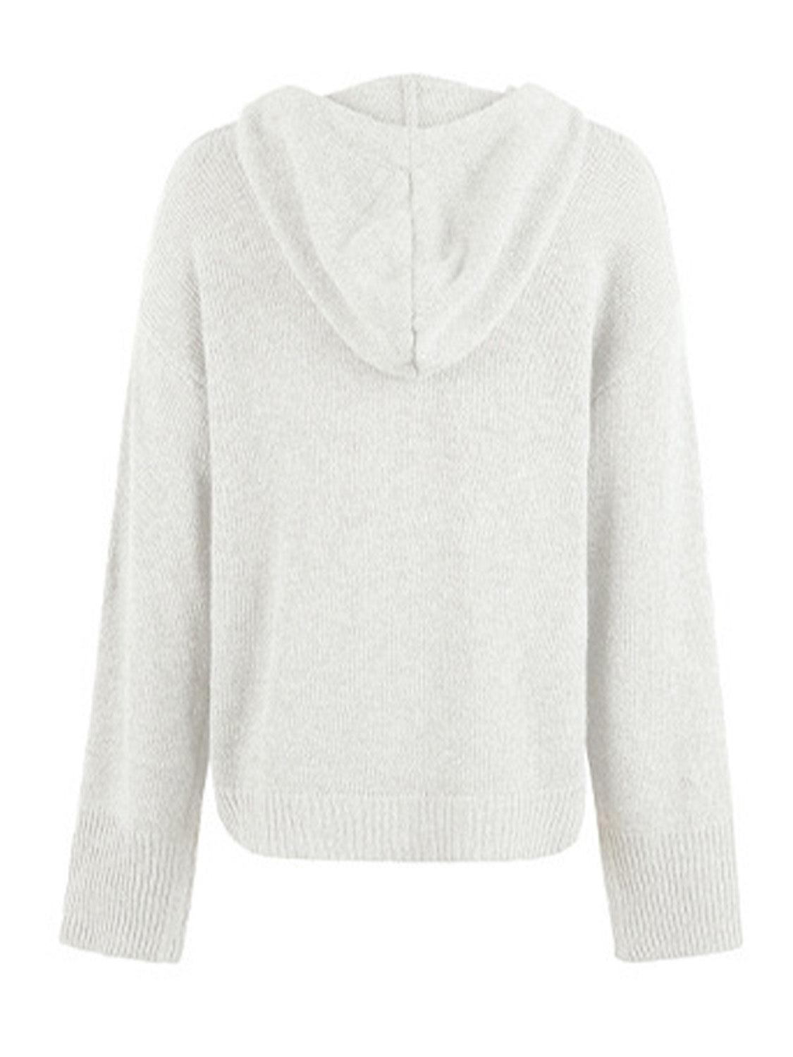 Drawstring Button Up Hooded Cardigan Carauana Store