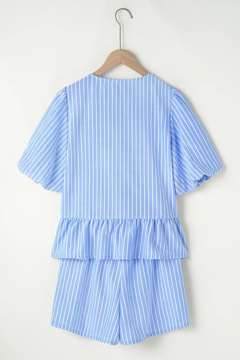 Striped Bowknot Detail Puff Sleeve Top and Shorts Set Carauana Store