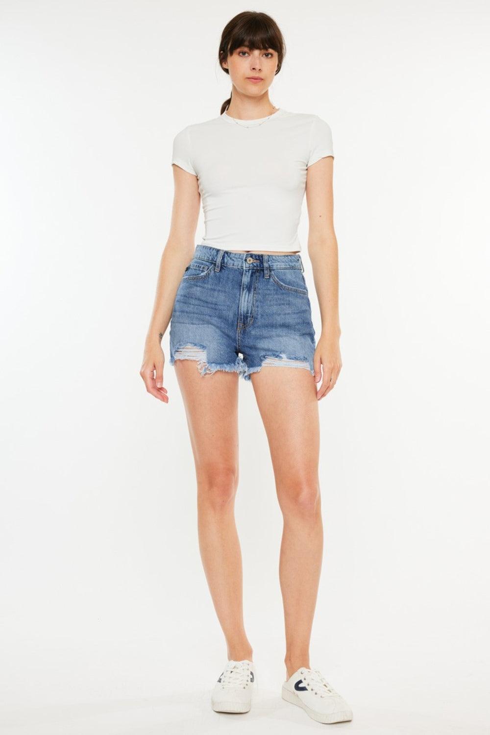 Kancan Distressed Raw Hem High Waist Denim Shorts Carauana Store