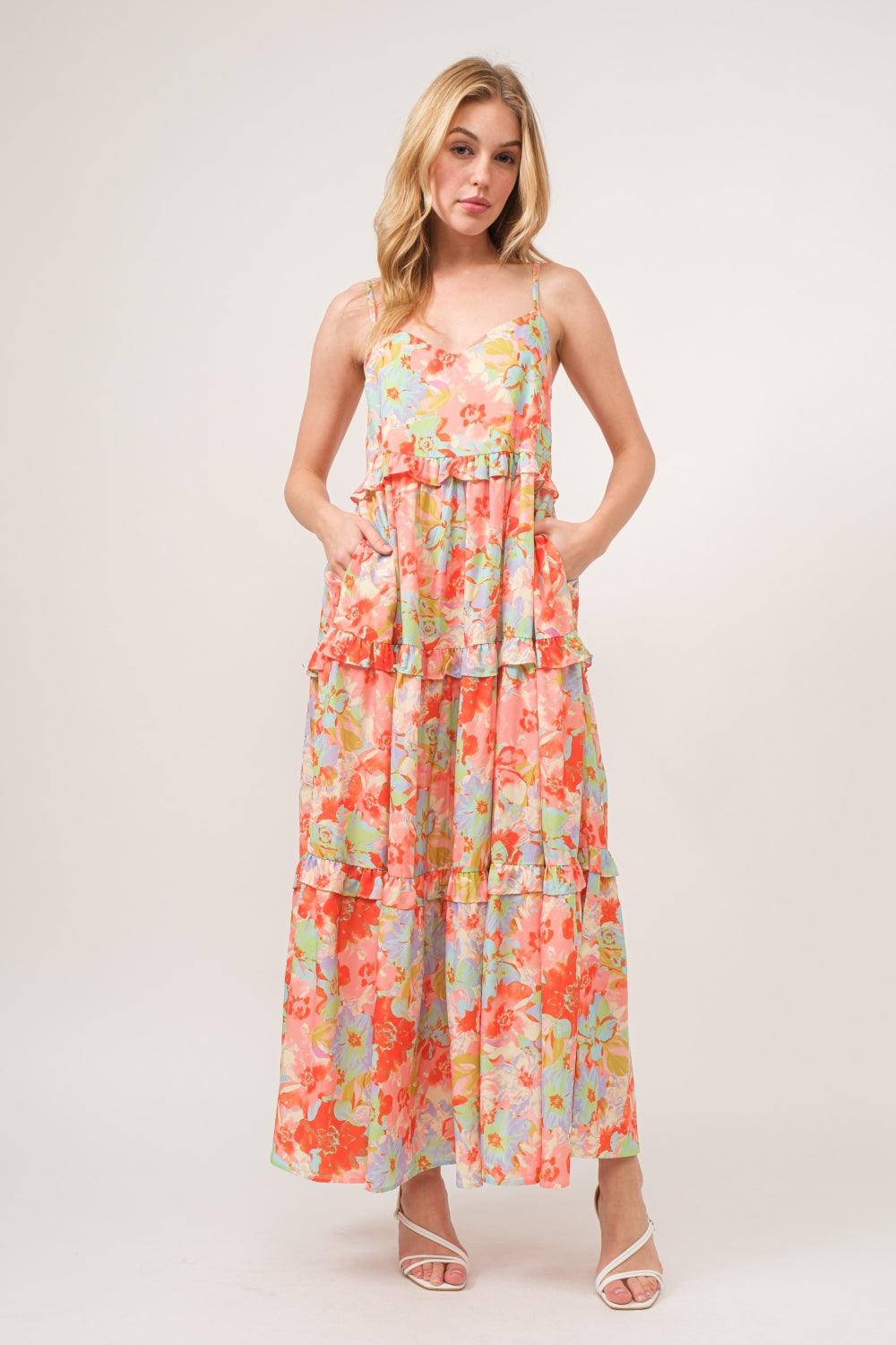 And The Why Floral Ruffled Tiered Maxi Cami Dress Carauana Store