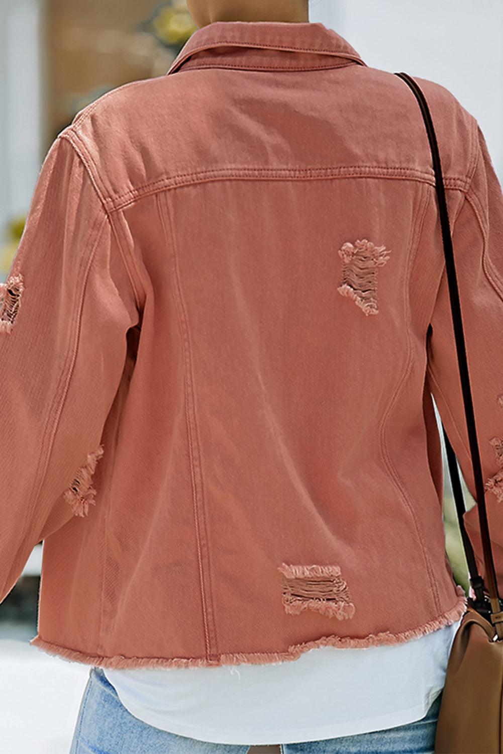 Distressed Raw Hem Denim Jacket Carauana Store