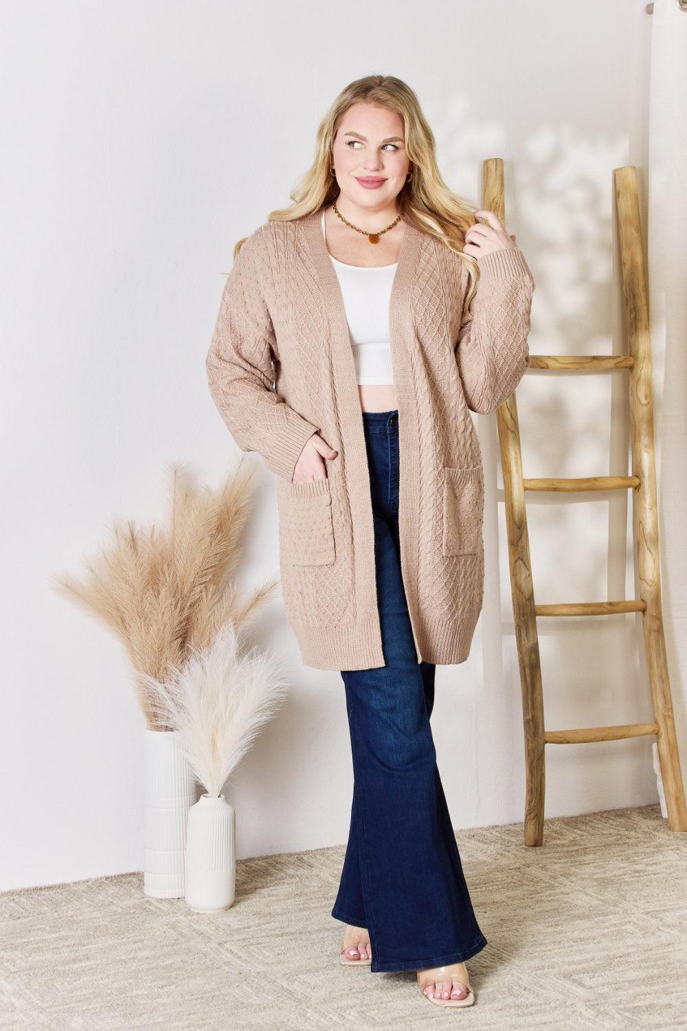 Hailey & Co Full Size Cable-Knit Pocketed Cardigan Carauana Store