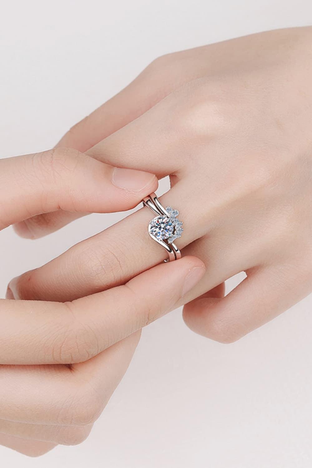 Moissanite Rhodium-Plated Two-Piece Ring Set Carauana Store