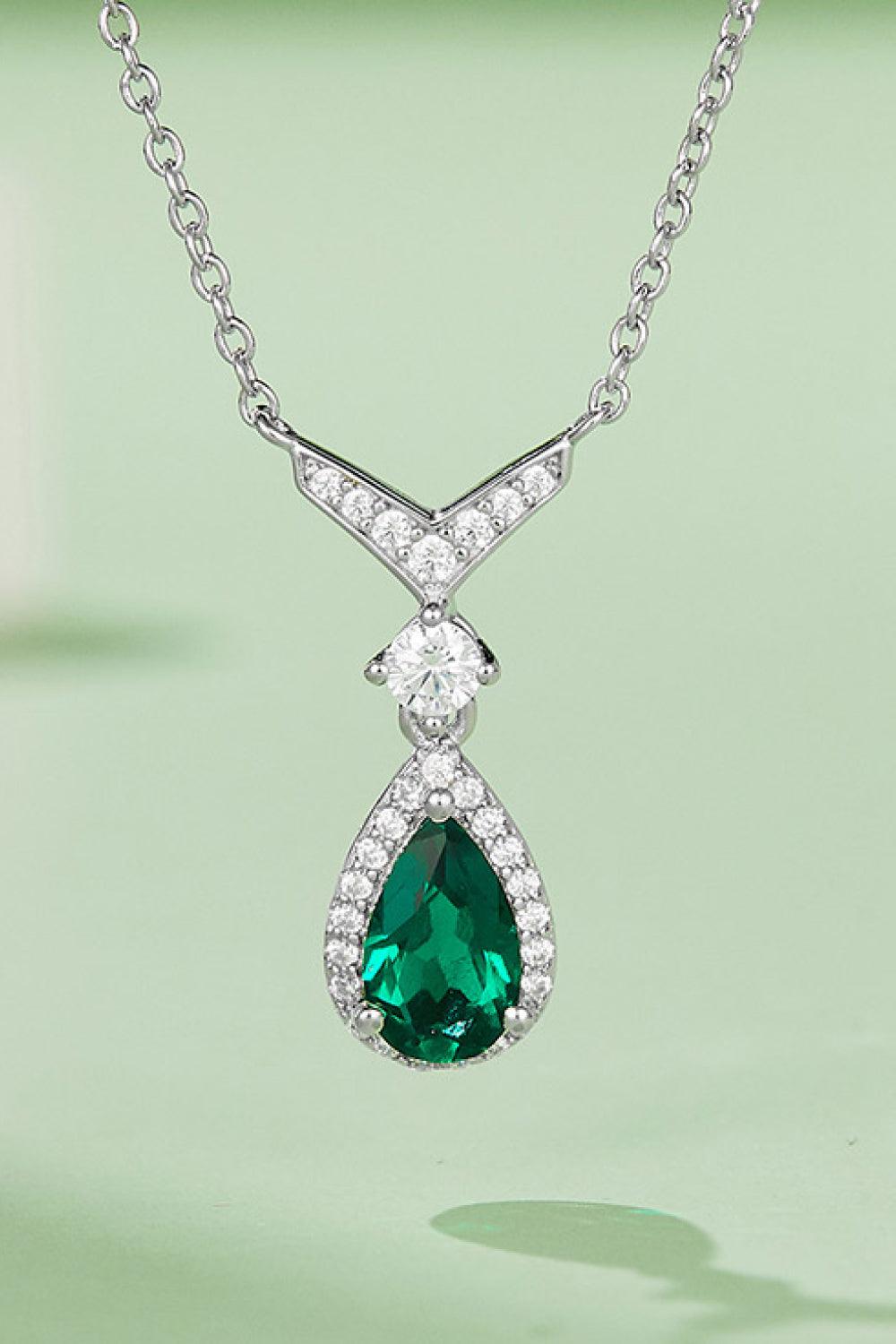 Lab-Grown Emerald Teardrop Necklace Carauana Store