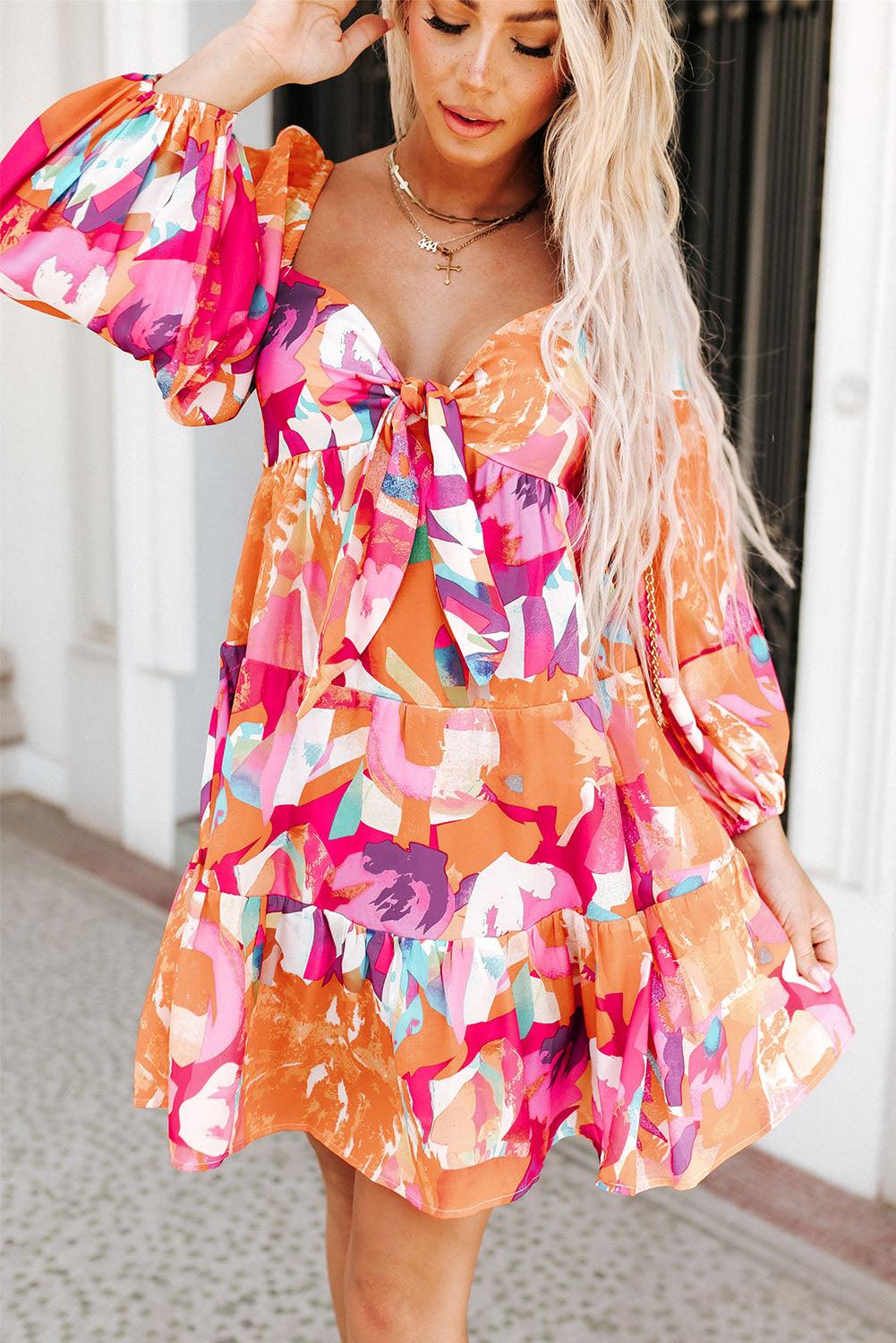 Sweetheart Neck Balloon Sleeve Tiered Mini Dress Carauana Store