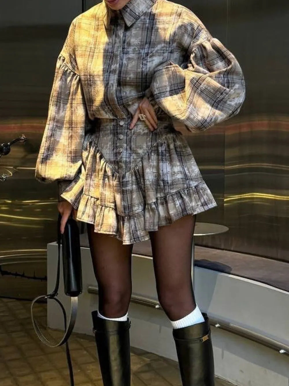 Lantern Sleeve Shirt and Ruffled Skirt Set Carauana Store