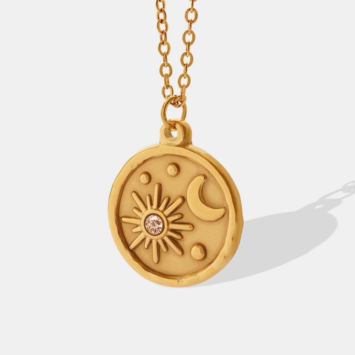 Zircon Titanium Steel Coin Shape Necklace Carauana Store