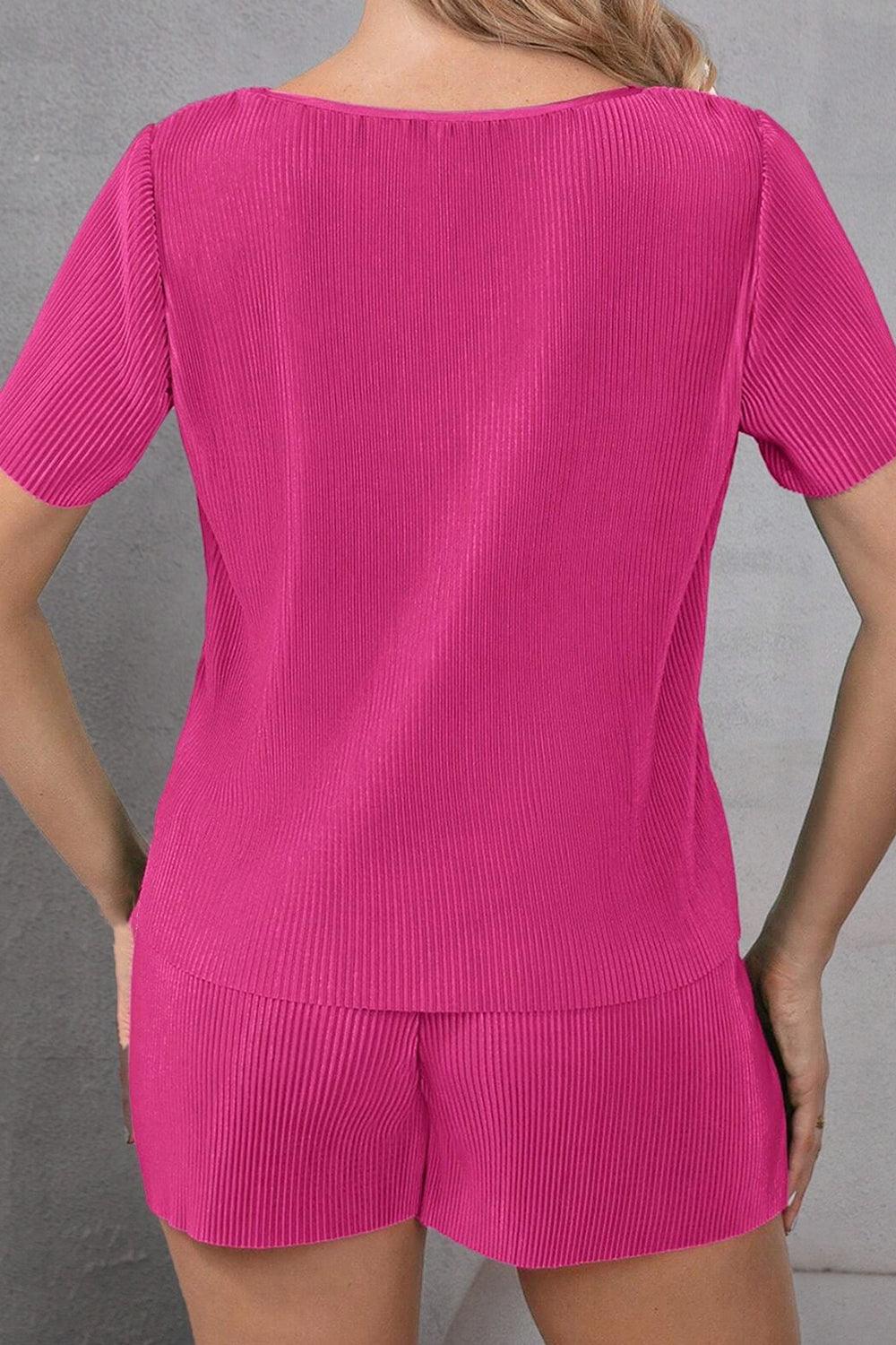 Round Neck Short Sleeve Top and Shorts Set Carauana Store