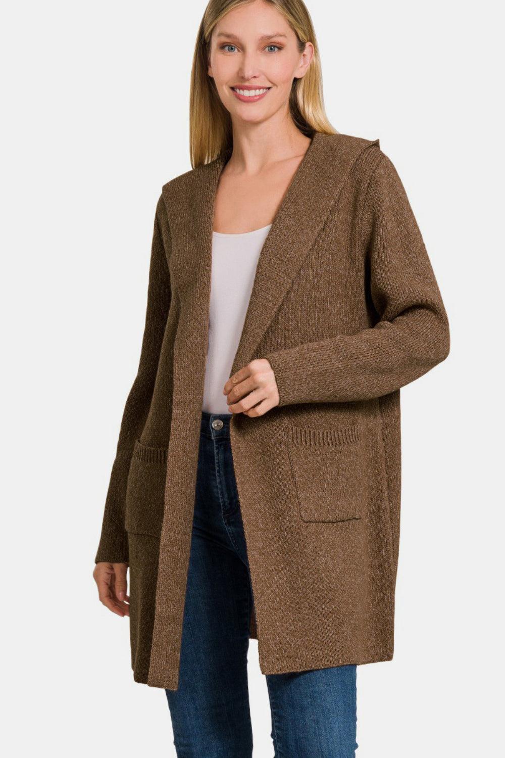 Zenana Hooded Open Front Sweater Cardigan Carauana Store