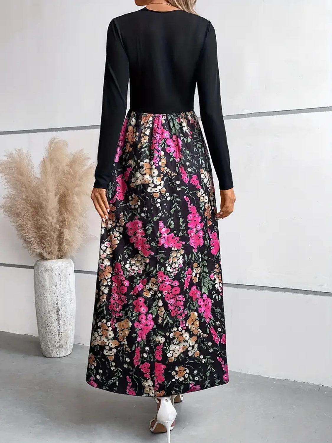 Floral Round Neck Long Sleeve Maxi Dress Carauana Store