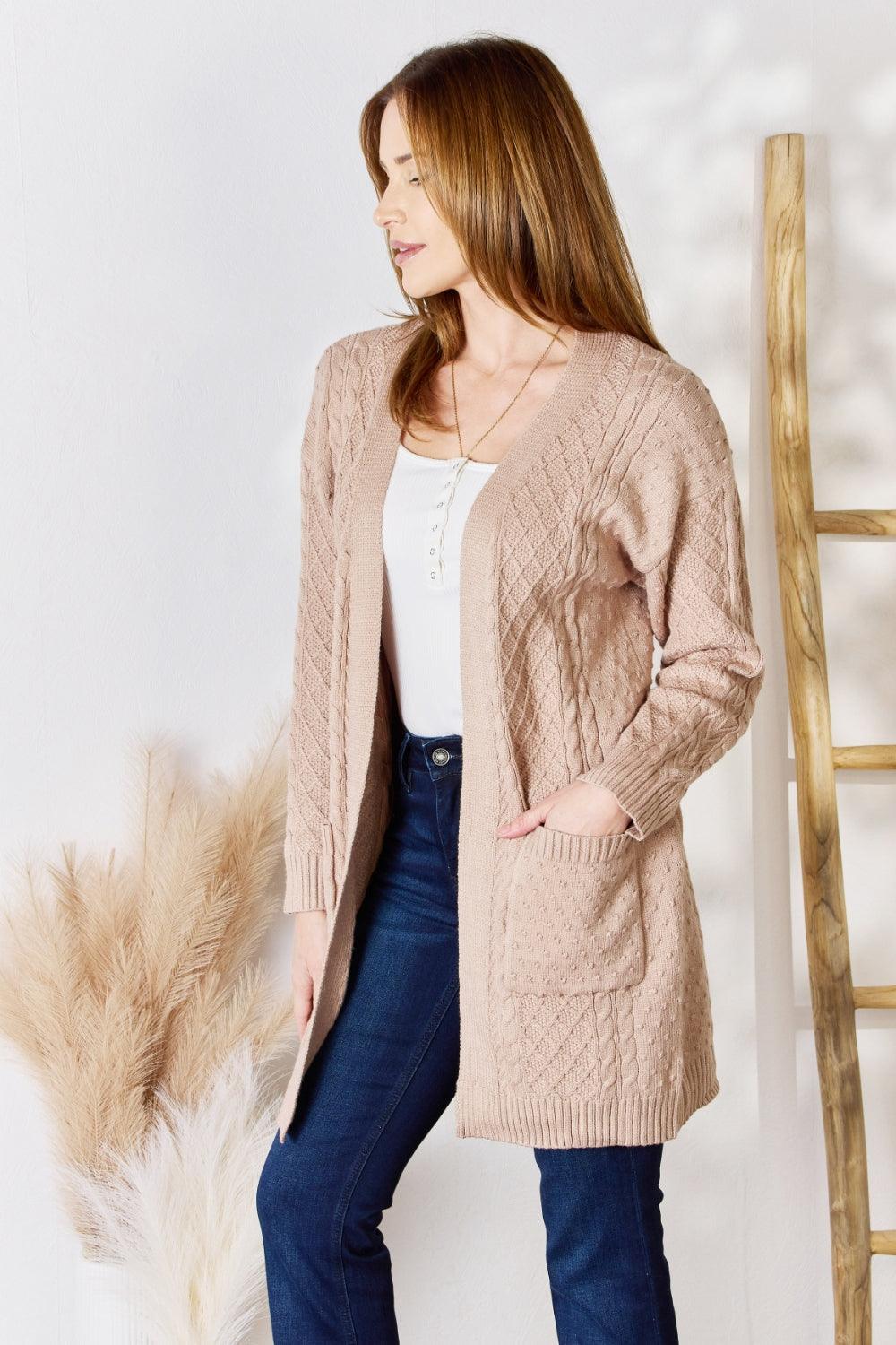 Hailey & Co Full Size Cable-Knit Pocketed Cardigan Carauana Store
