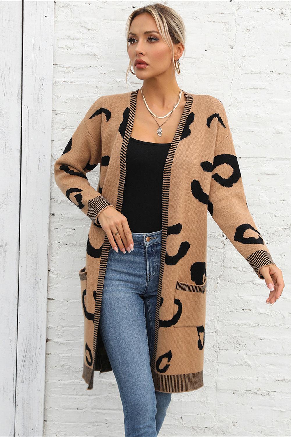 Angel Wings Printed Long Sleeve Cardigan with Pockets Carauana Store