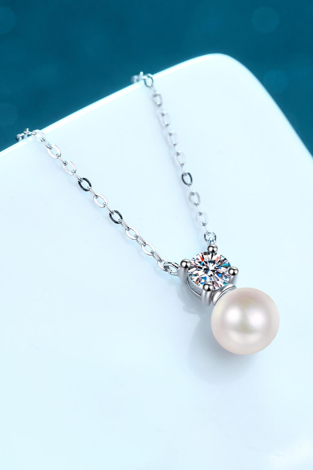 925 Sterling Silver Freshwater Pearl Moissanite Necklace Carauana Store