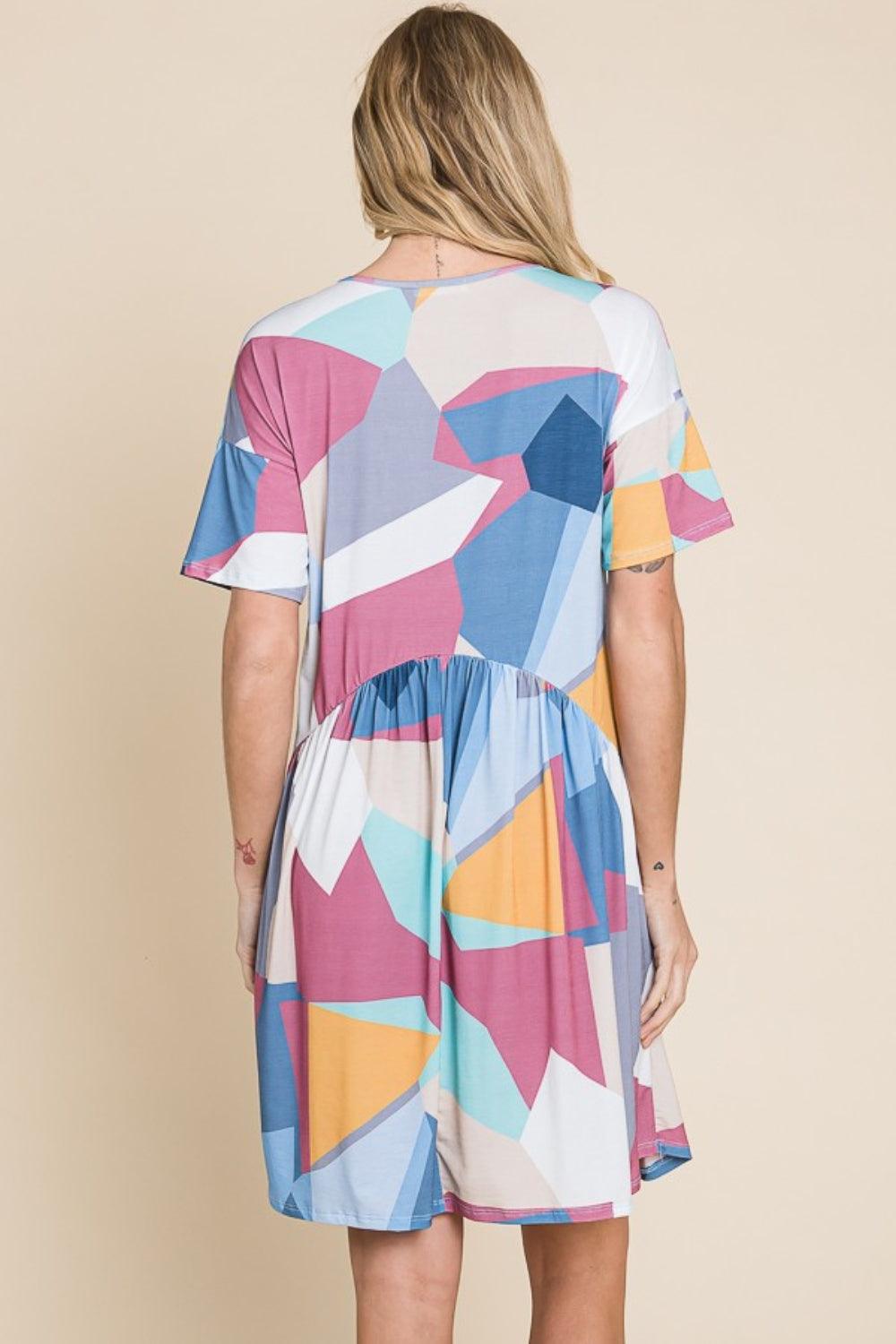 BOMBOM Ruched Color Block Short Sleeve Dress Carauana Store