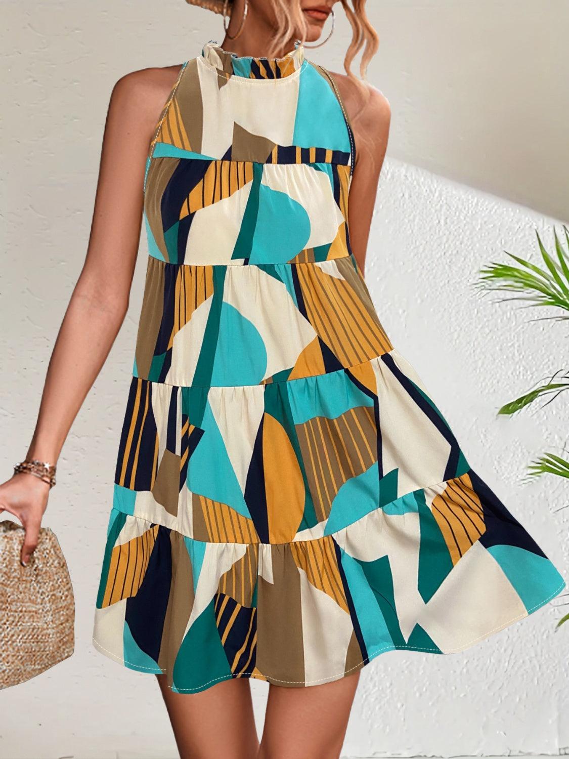 Printed Mock Neck Mini Dress Carauana Store
