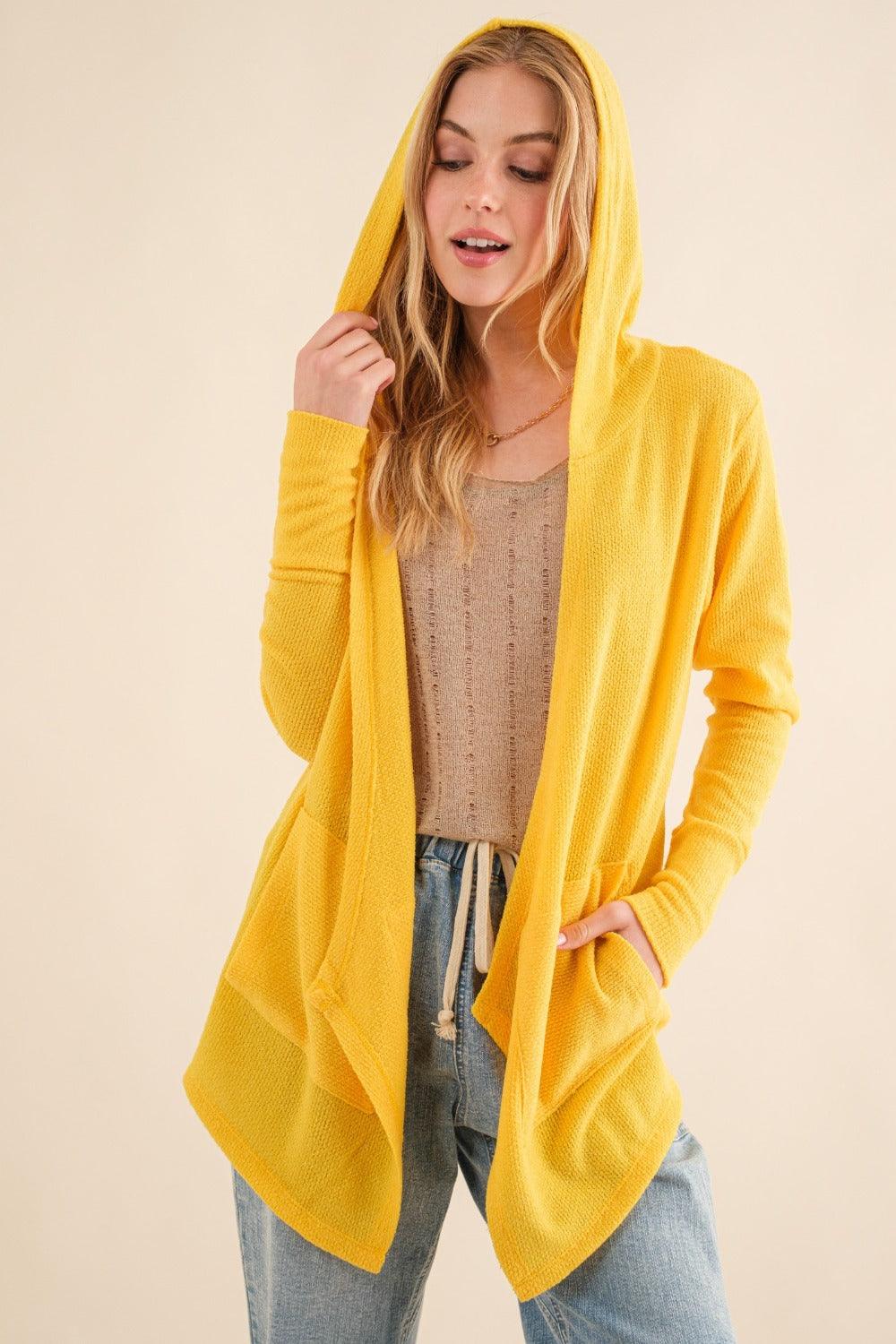 And The Why Full Size Thermal Hooded Open Front Cardigan with Pockets Carauana Store