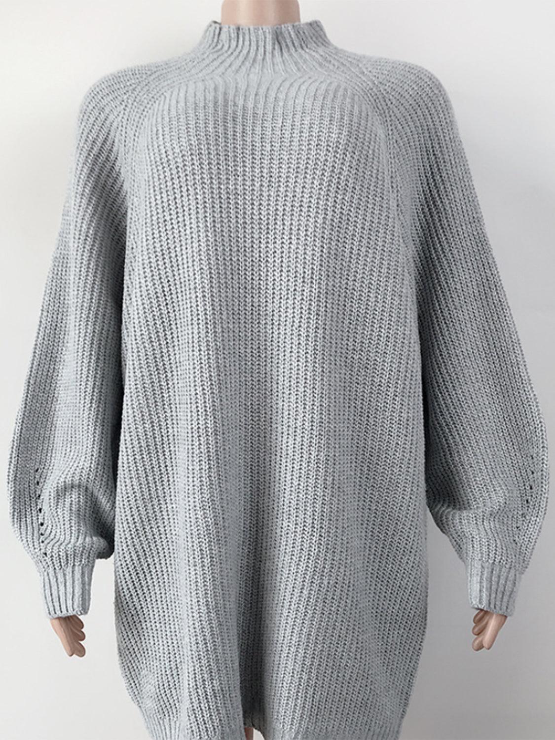 Mock Neck Dropped Shoulder Sweater Dress Carauana Store