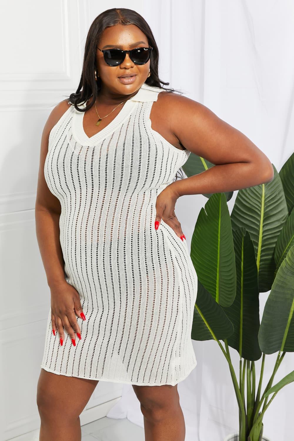 Openwork Johnny Collar Cover Up Dress Carauana Store