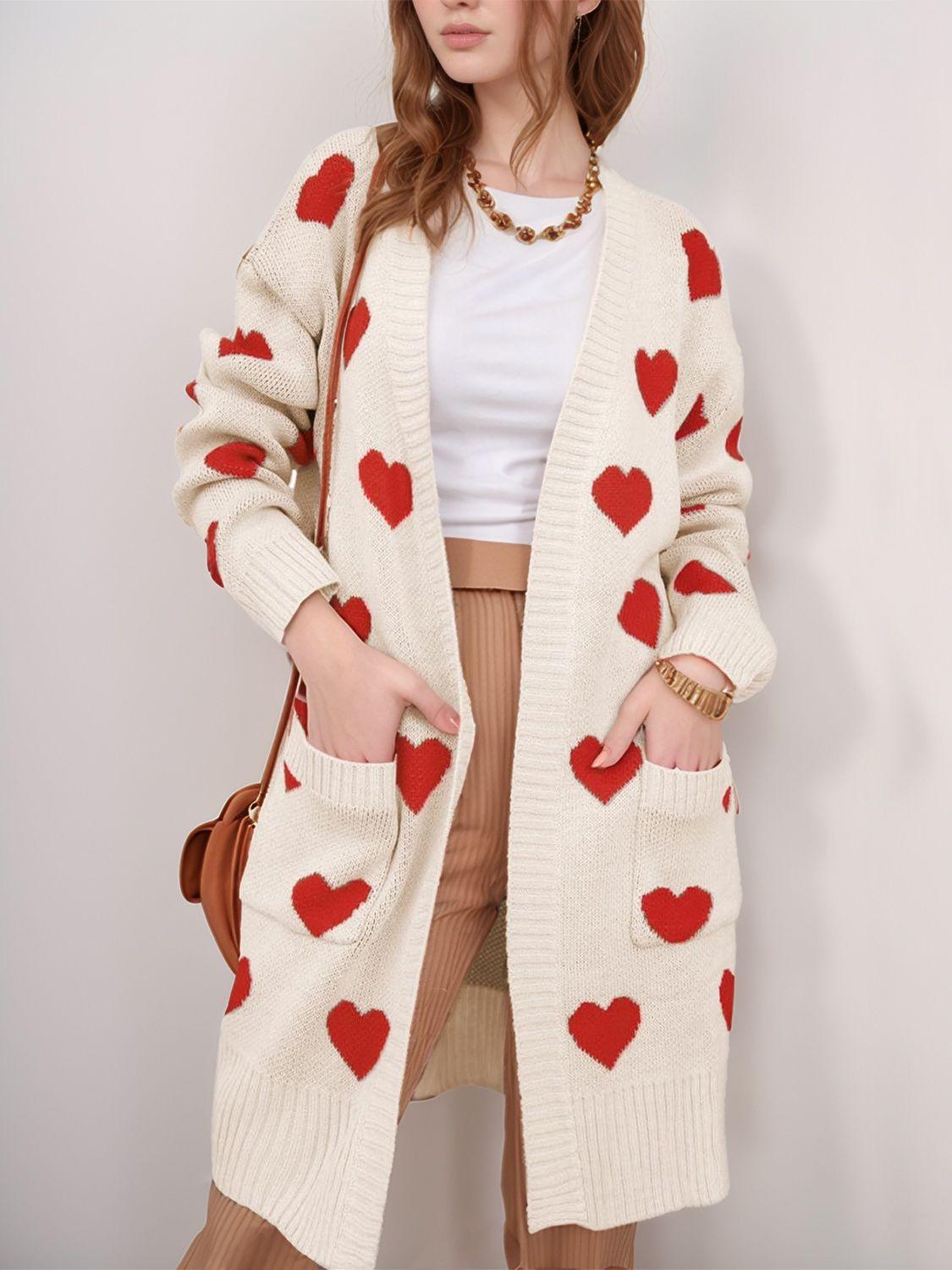 Heart Open Front Long Sleeve Cardigan Carauana Store