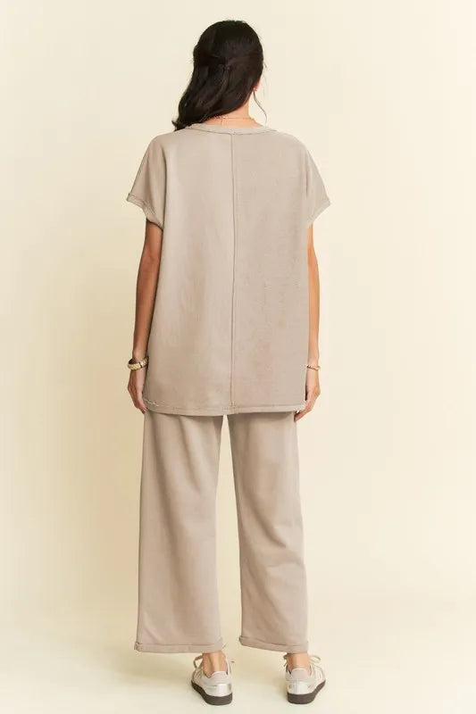 Davi & Dani Round Neck Short Sleeve Top and Pants Set Carauana Store