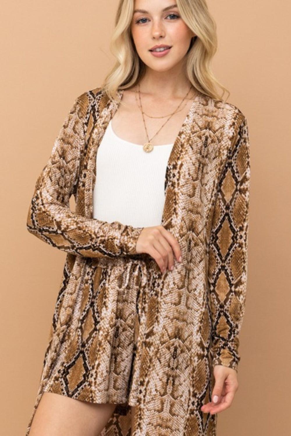 And The Why Snake Print Kimono Open Front Longline Cardigan Carauana Store