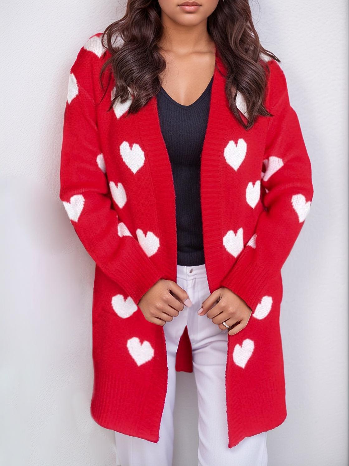 Heart Open Front Long Sleeve Cardigan Carauana Store