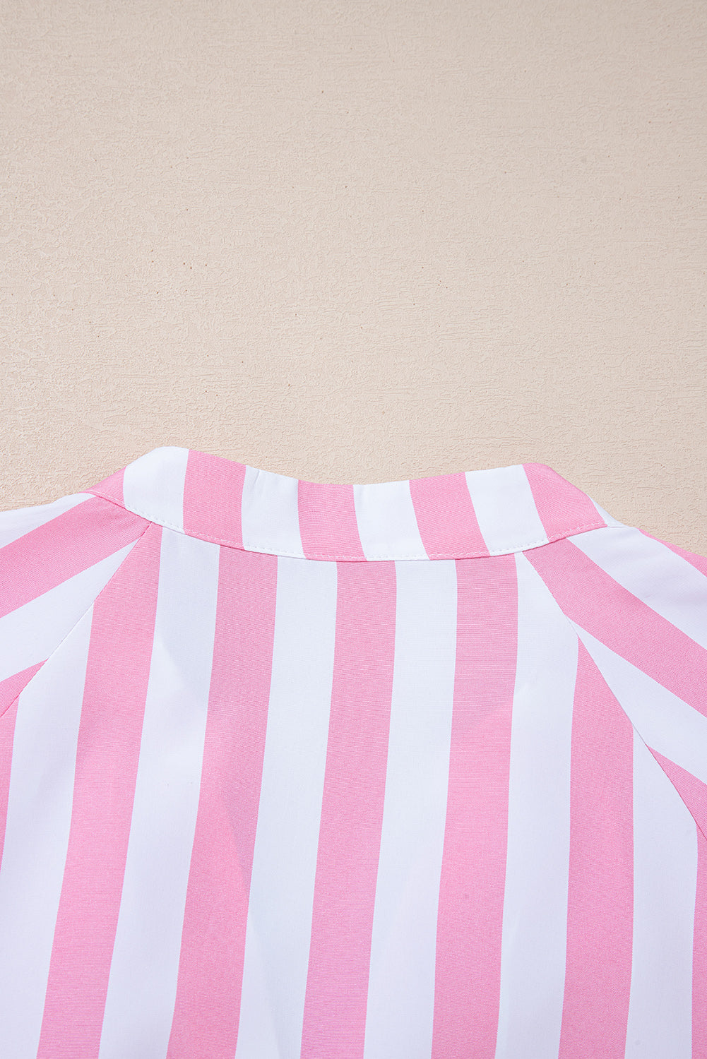 Rose Stripe Split Neck Button Decor Front Puff Sleeve Blouse