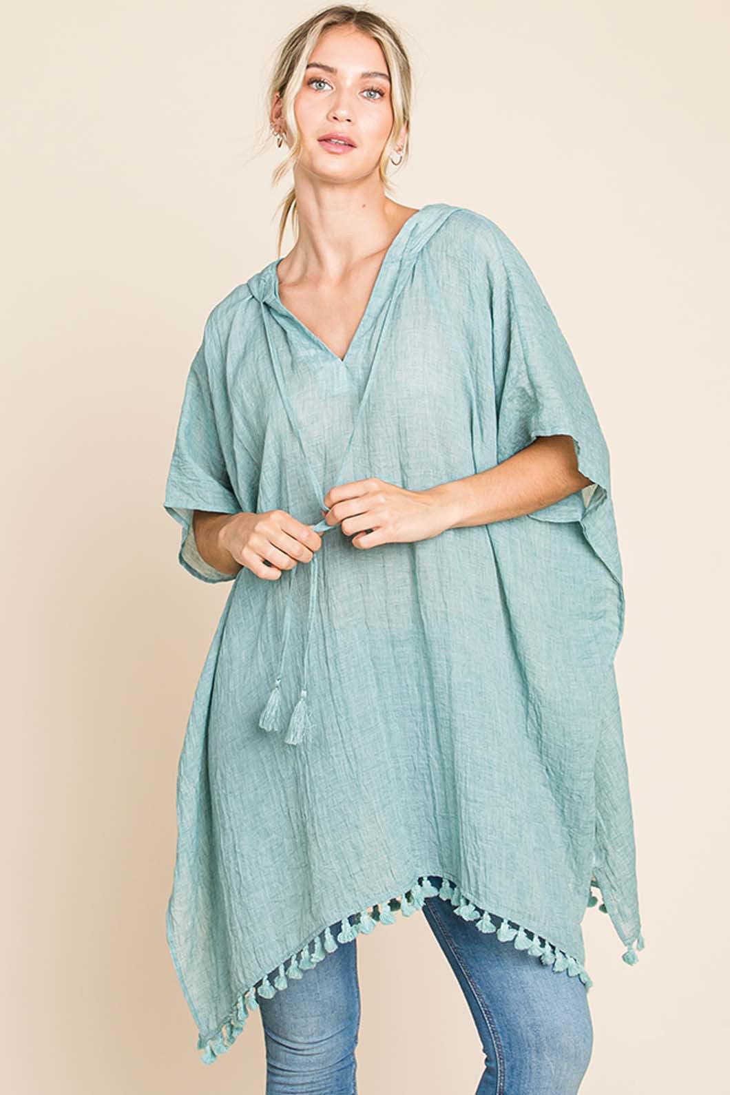 Cotton Bleu by Nu Label Tassel Hem Hooded Cover Up Carauana Store