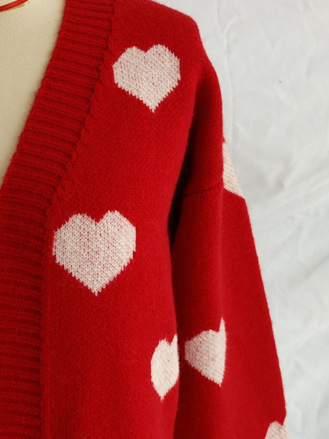 Heart Open Front Long Sleeve Cardigan Carauana Store