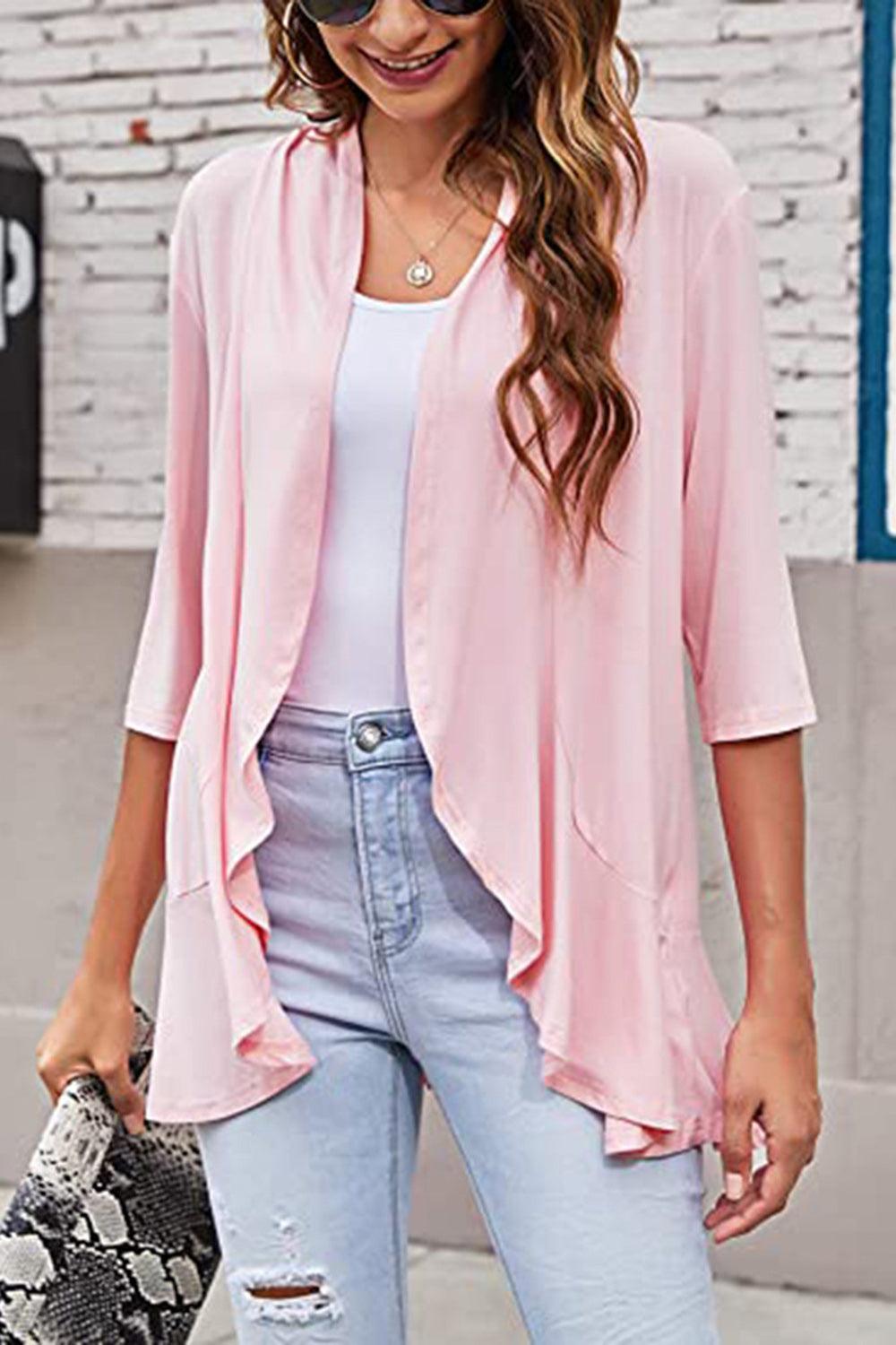 Open Front Three-Quarter Sleeve Cardigan Carauana Store