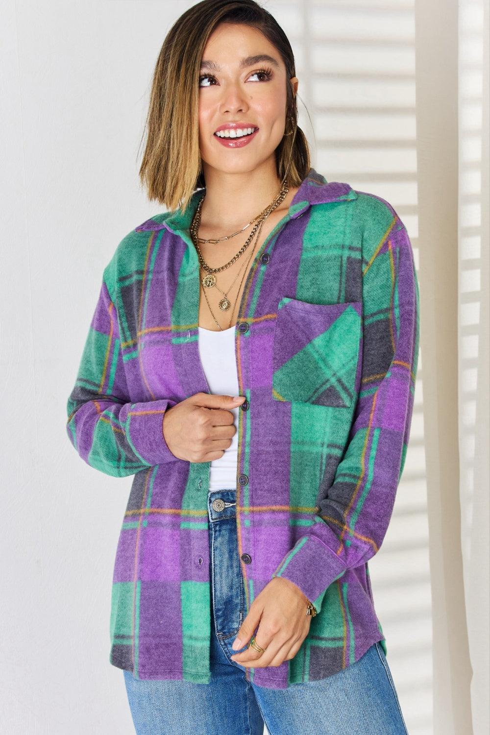 Zenana Plaid Button Up Long Sleeve Shacket Carauana Store