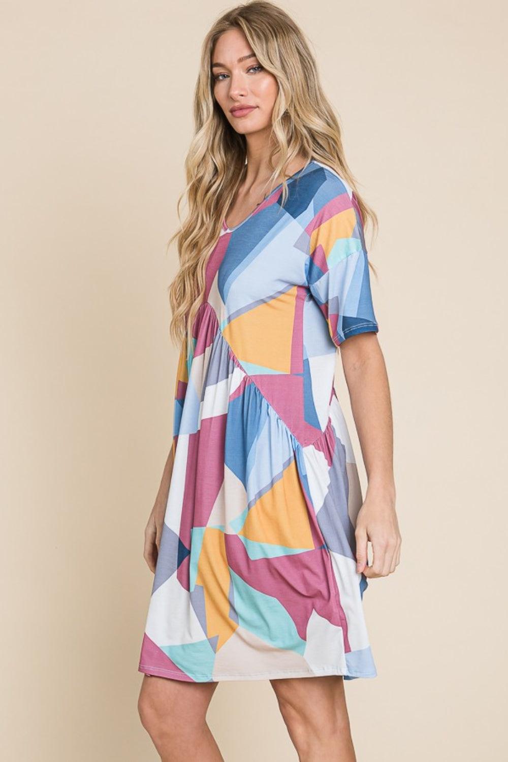 BOMBOM Ruched Color Block Short Sleeve Dress Carauana Store