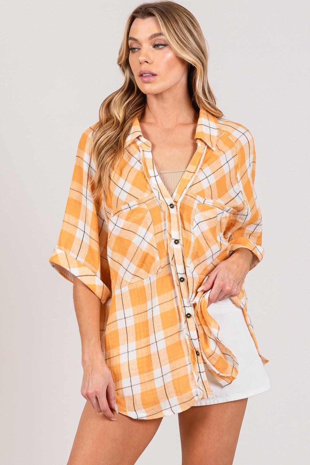 SAGE + FIG Plaid Button Up Side Slit Shirt Carauana Store
