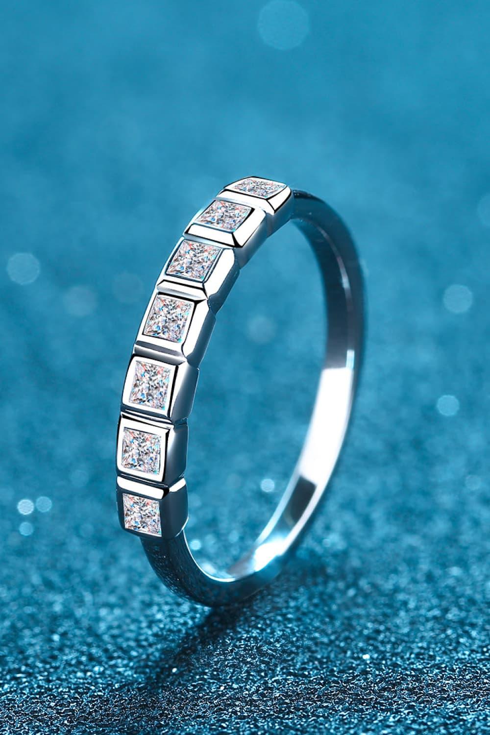 Moissanite Rhodium-Plated Half-Eternity Ring Carauana Store