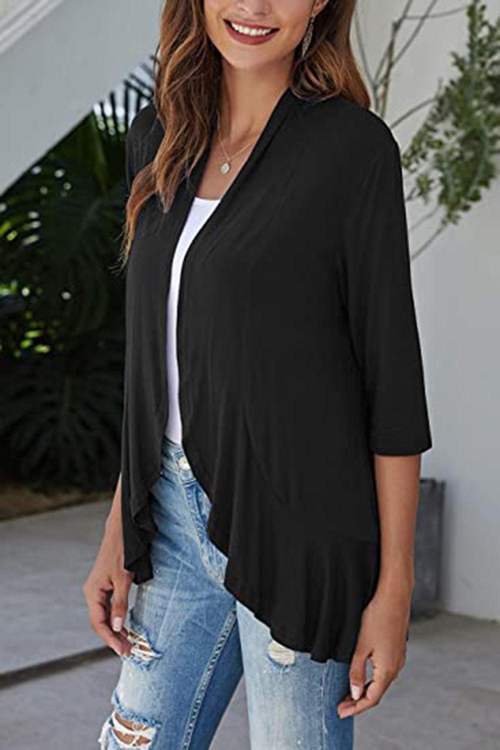 Open Front Three-Quarter Sleeve Cardigan Carauana Store