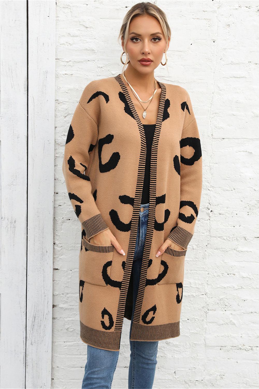 Angel Wings Printed Long Sleeve Cardigan with Pockets Carauana Store