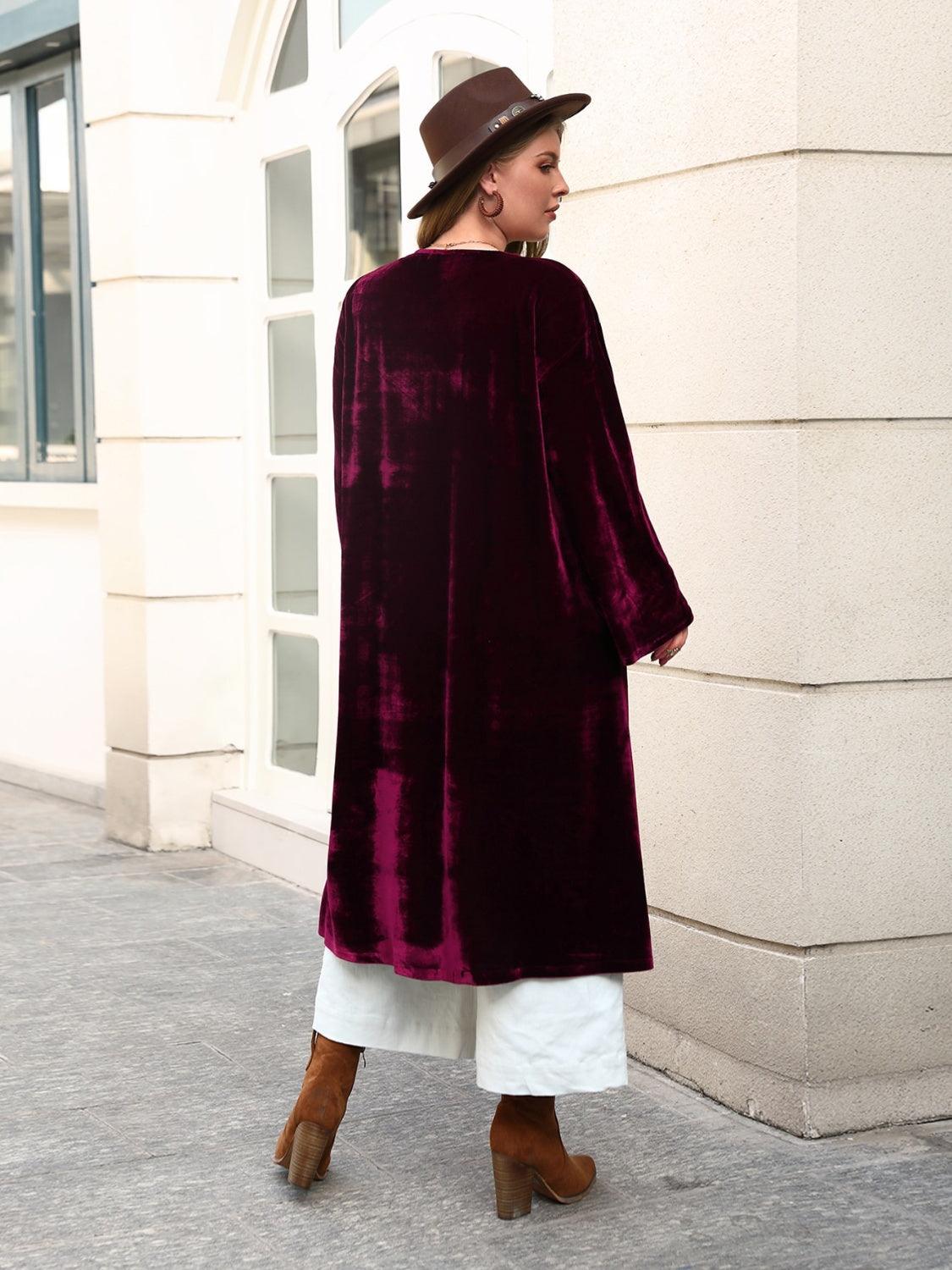 Plus Size Printed Open Front Long Sleeve Cardigan Carauana Store