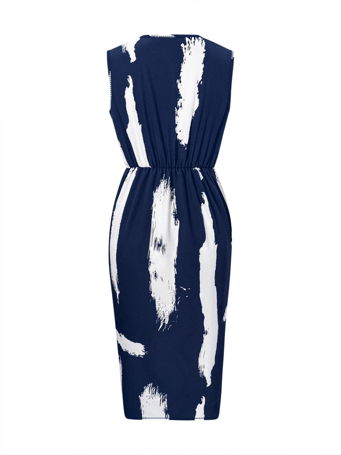 Printed Surplice Sleeveless Knee Length Dress Carauana Store