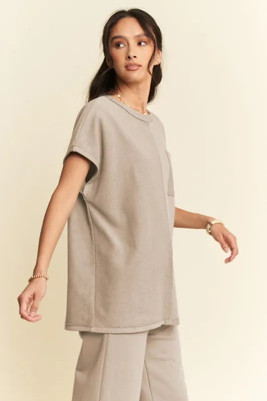 Davi & Dani Round Neck Short Sleeve Top and Pants Set Carauana Store