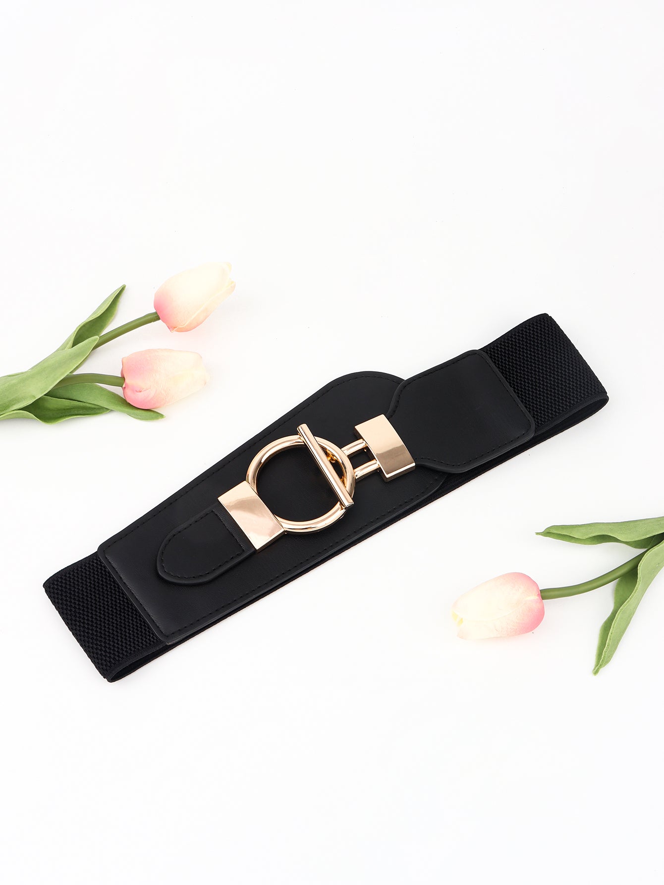 PU Elastic Wide Belt with Alloy Buckle Carauana Store