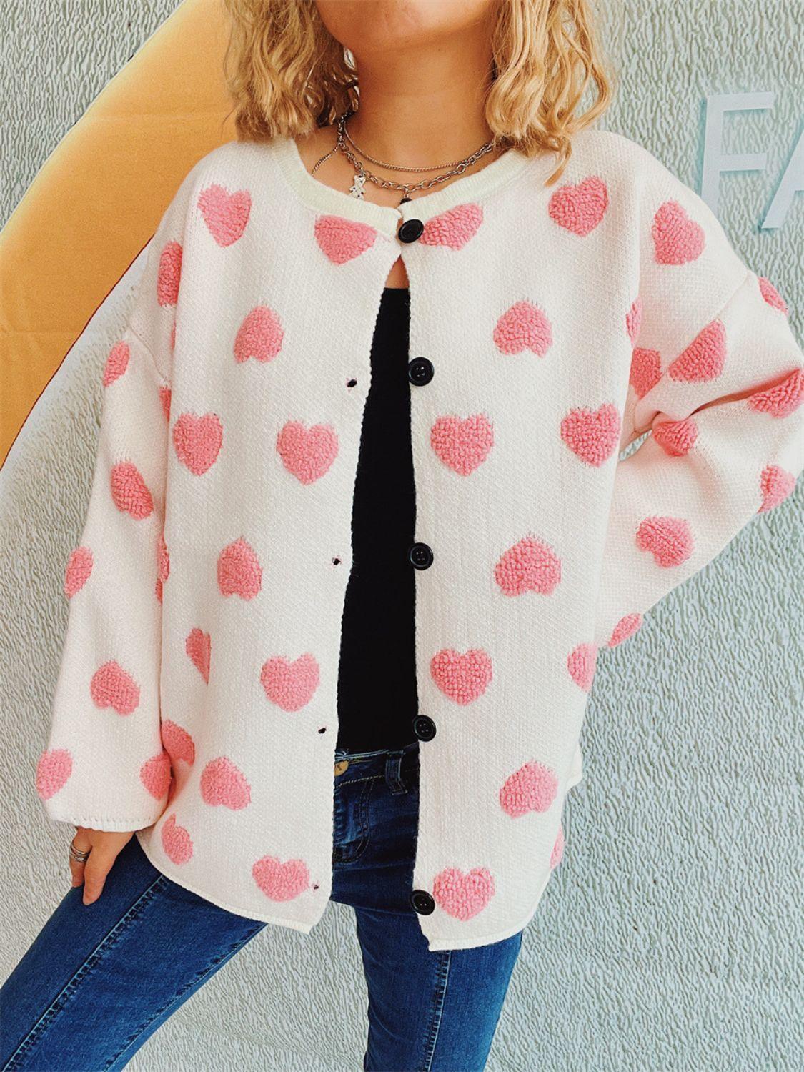 Heart Button Up Long Sleeve Cardigan Carauana Store
