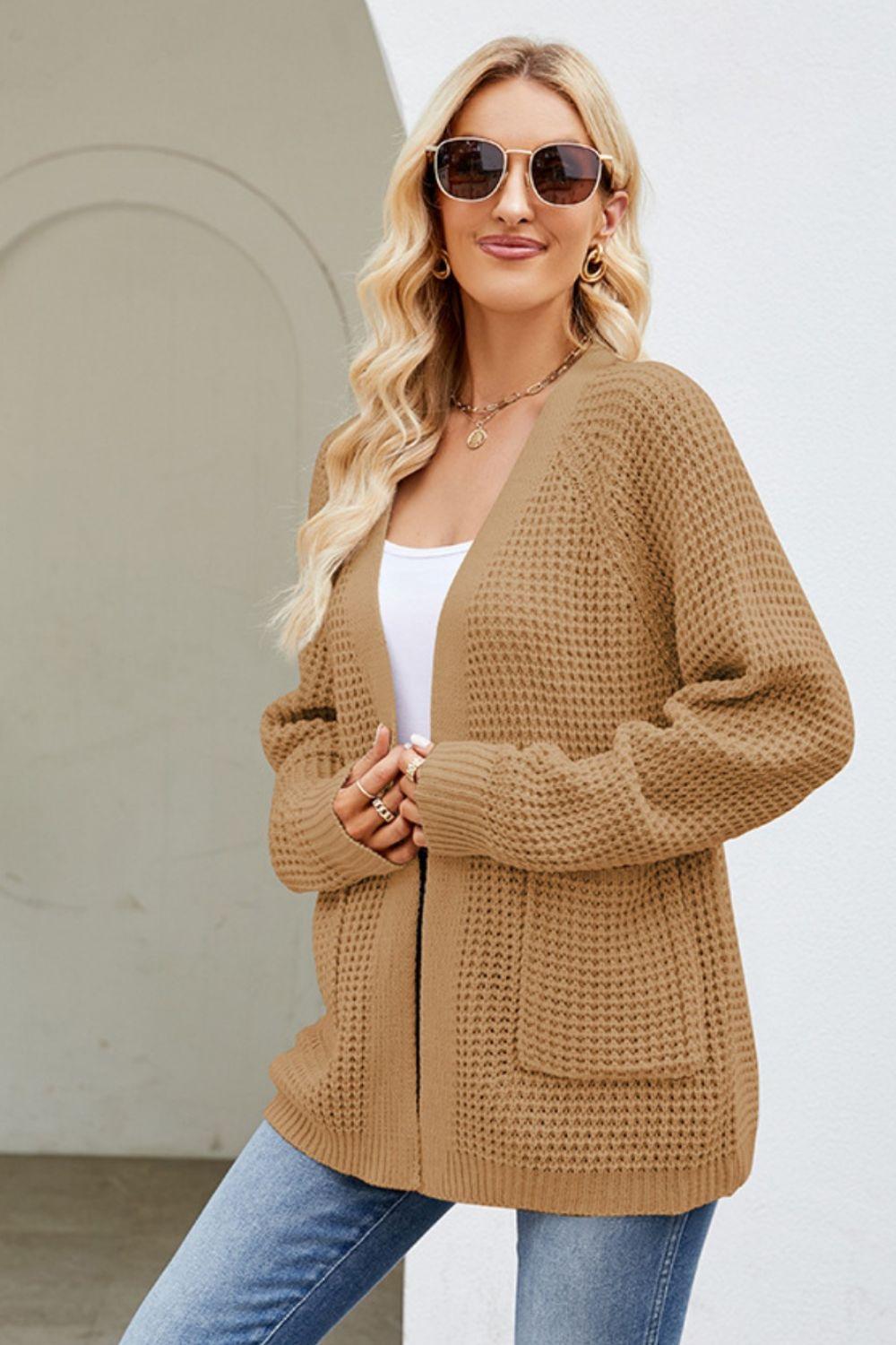 Open Front Raglan Sleeve Pocketed Cardigan Carauana Store
