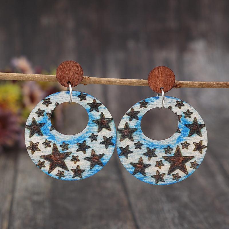 Cutout Star Print Wooden Dangle Earrings Carauana Store