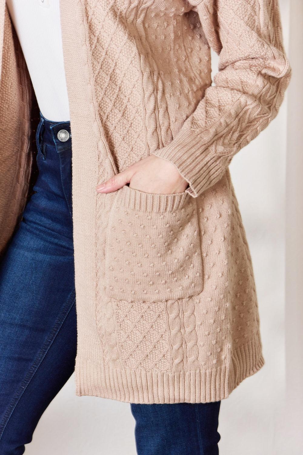 Hailey & Co Full Size Cable-Knit Pocketed Cardigan Carauana Store