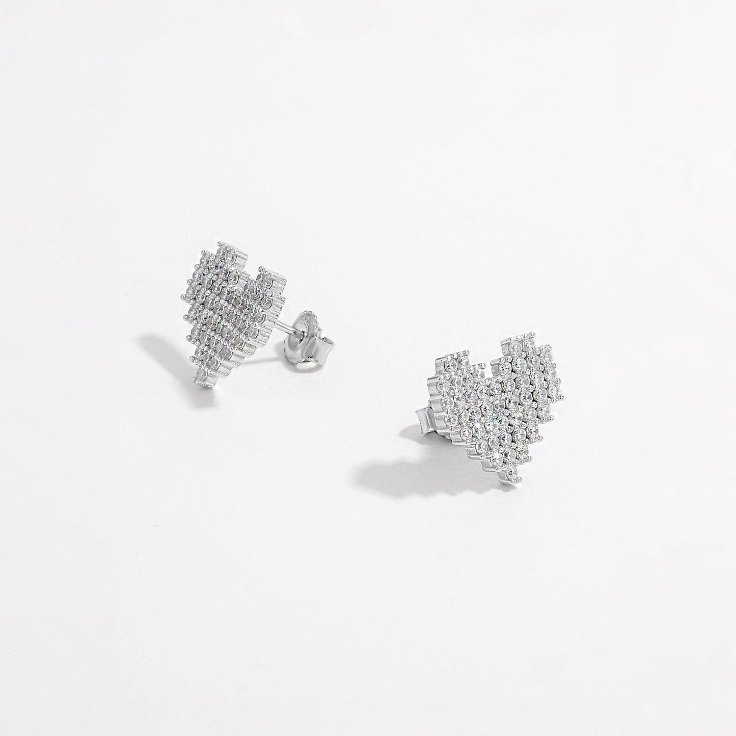 925 Sterling Silver Inlaid Zircon Heart Stud Earrings Carauana Store