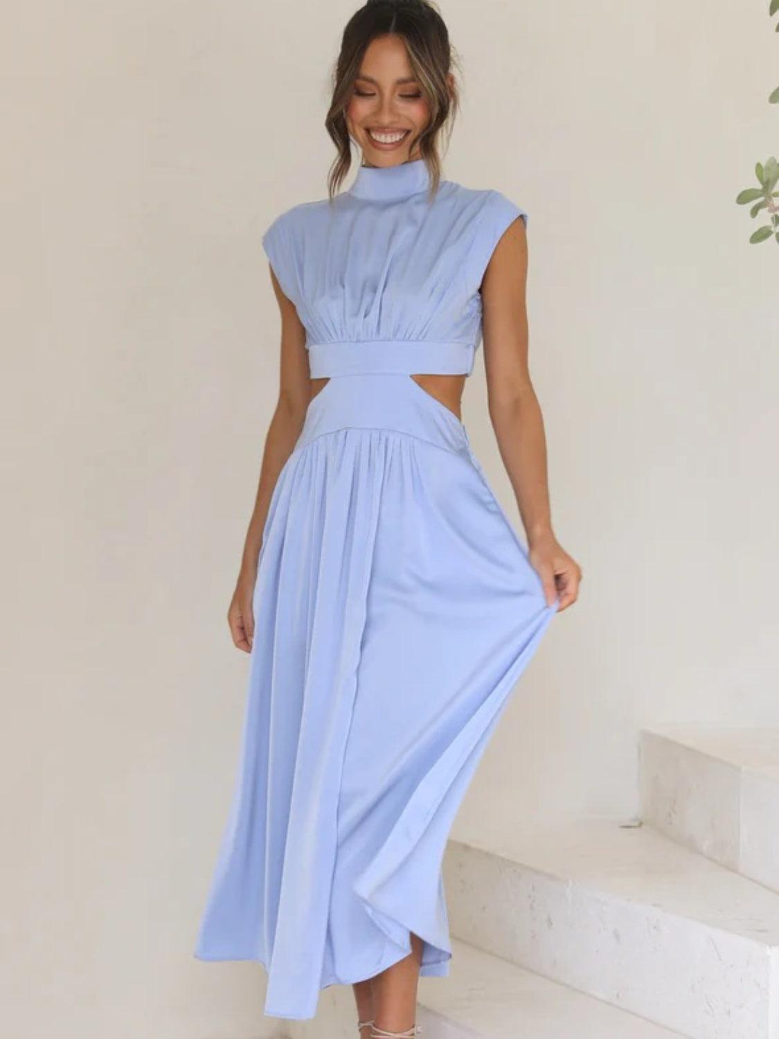 Cutout Mock Neck Sleeveless Ruched Dress Carauana Store