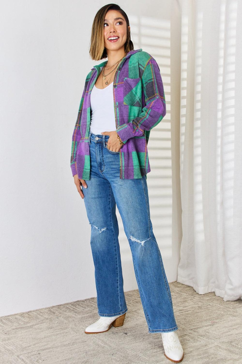 Zenana Plaid Button Up Long Sleeve Shacket Carauana Store