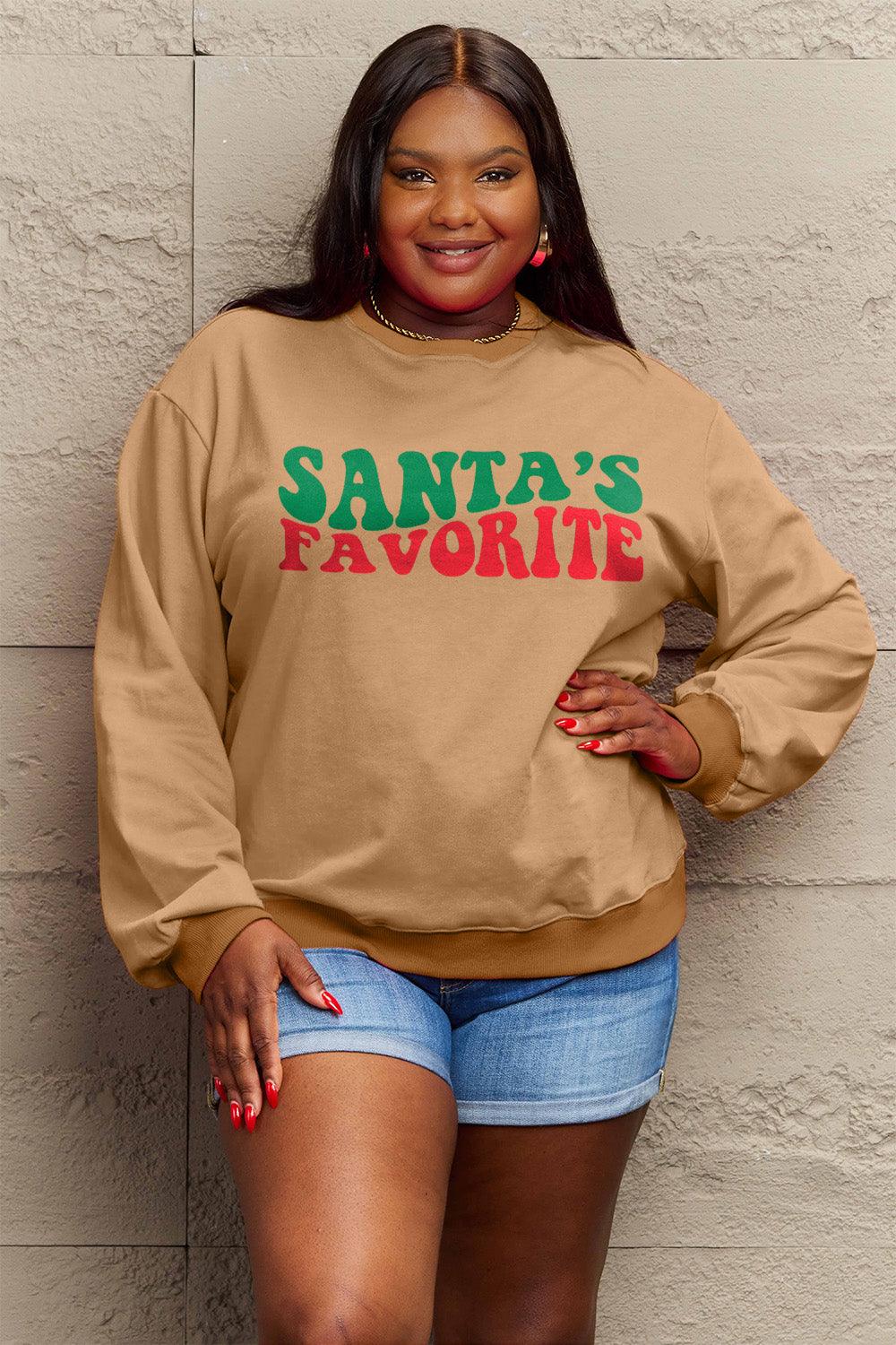 Simply Love Full Size SANTA'S FAVORITE Round Neck Sweatshirt Carauana Store