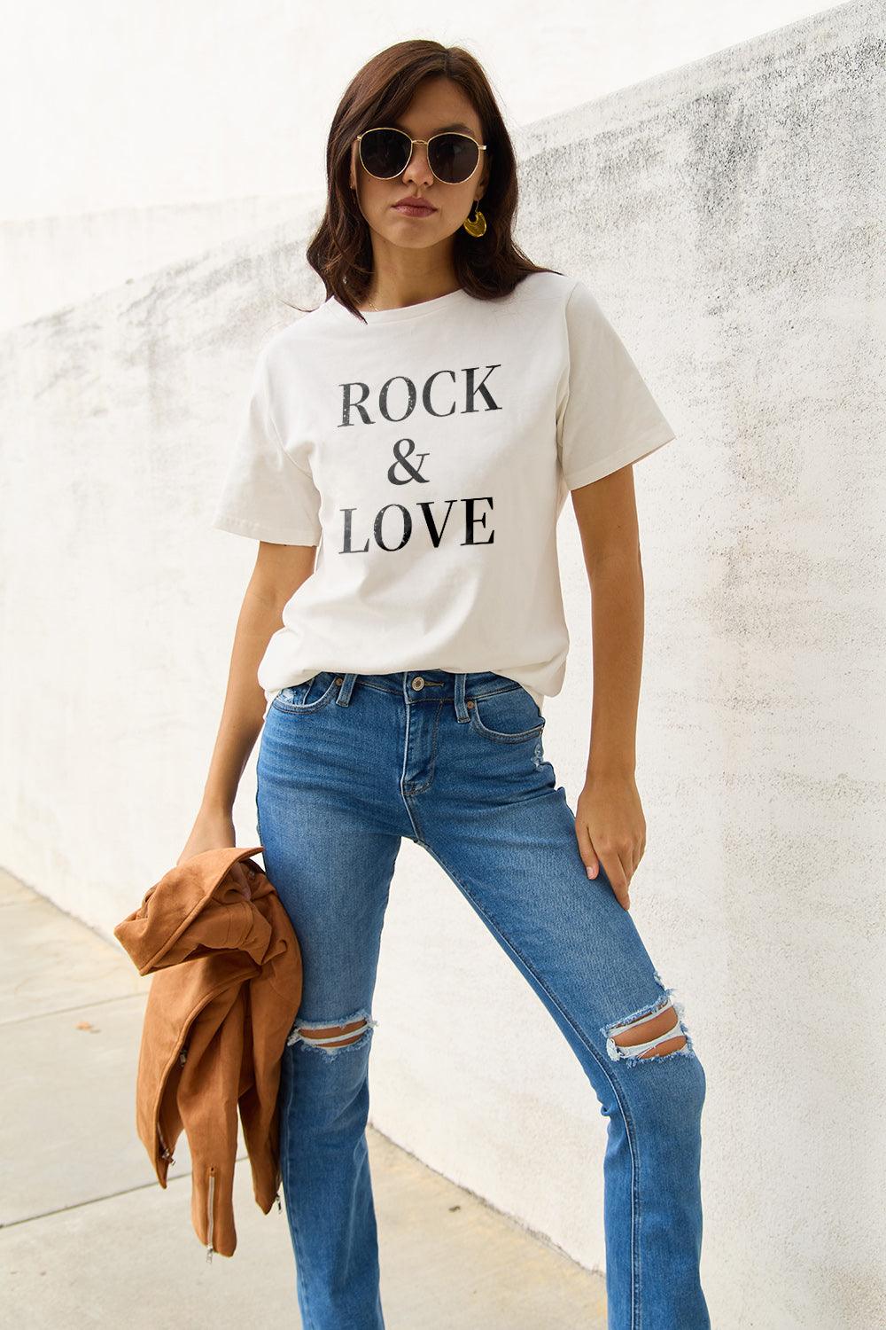 Simply Love Full Size ROCK & LOVE Short Sleeve T-Shirt Carauana Store